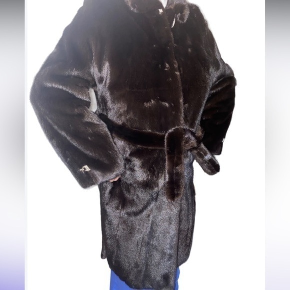 Fur coat black Dimond 100% genuine fur Mink high quality coat size -42 US M-L - Picture 1 of 16